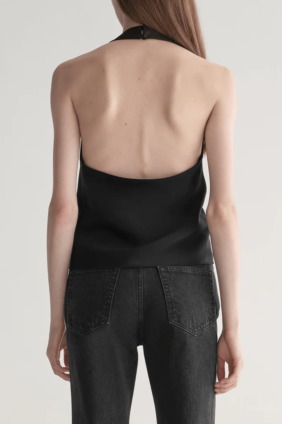 Ada Satin Halter Top in Black - shop - olivia.com