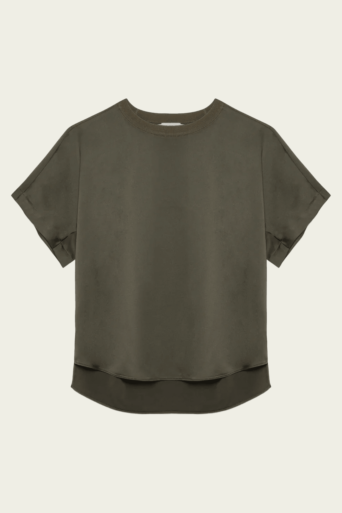 Addy Satin Combo Tee in Dark Olive - shop-olivia.com