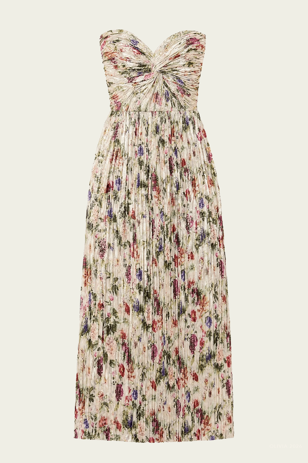 Adelaide Strapless Pleated Dress in Sterling Floral - shop-olivia.com