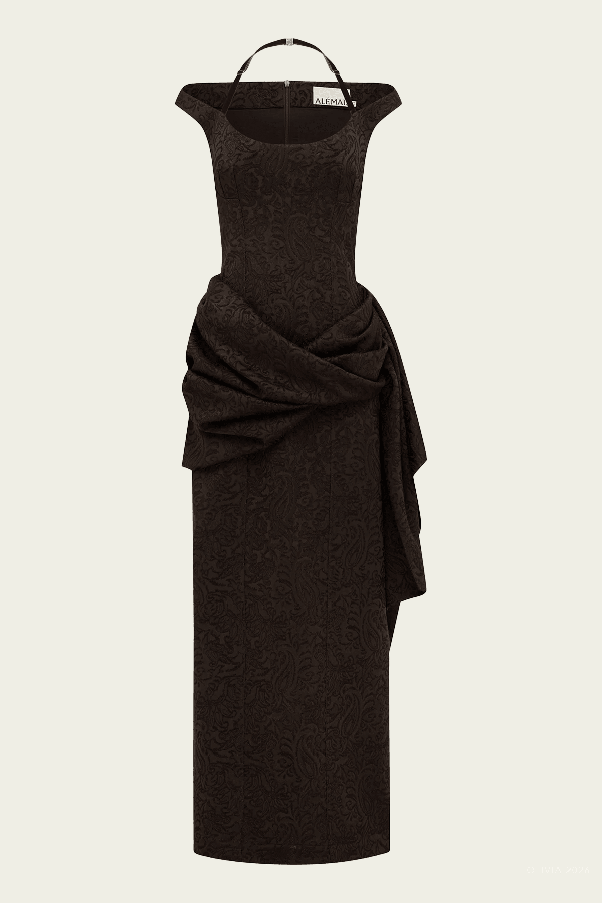 Adeline Drape Gown in Chocolate - shop-olivia.com