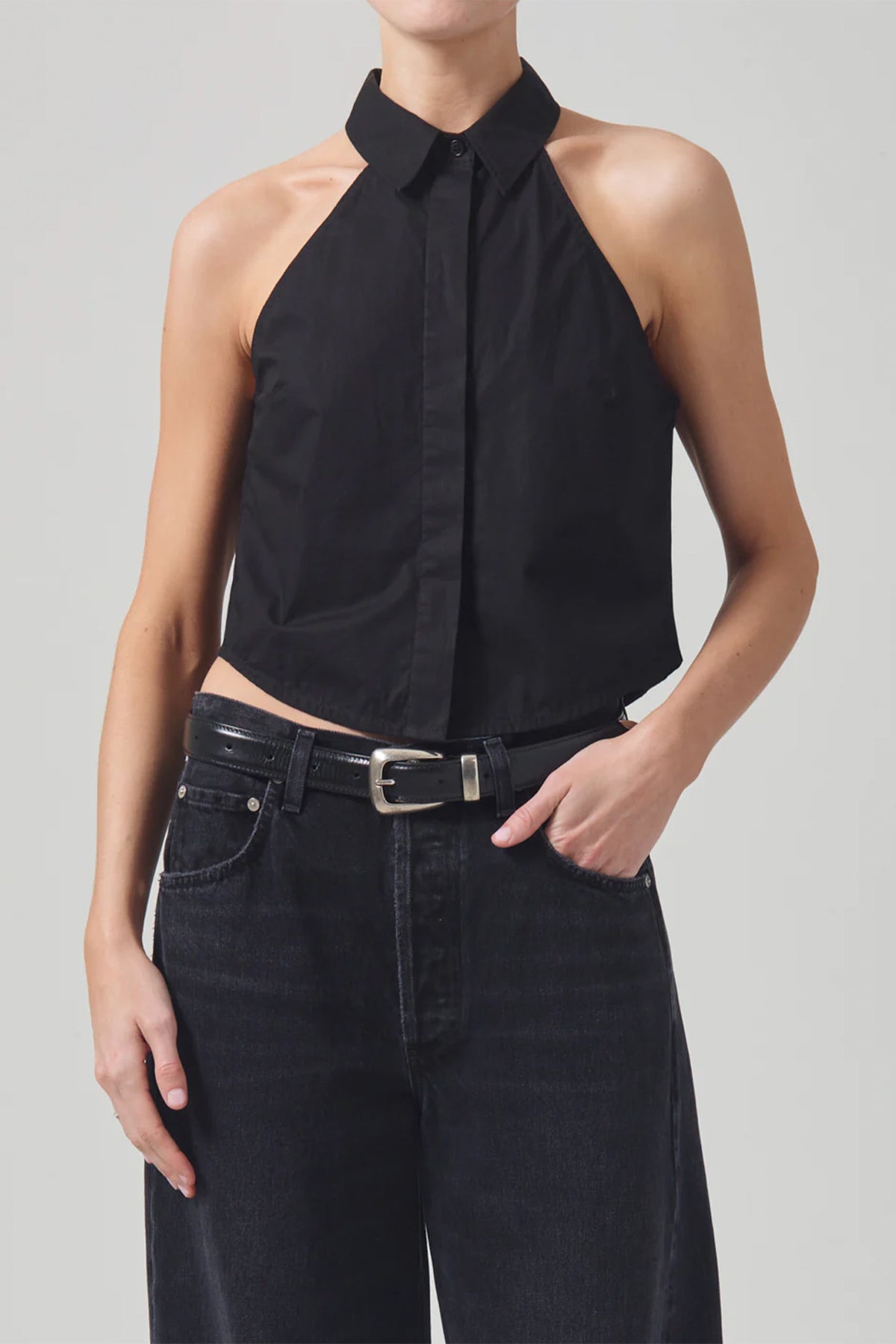 Adeline Sleeveless Shirt in Black - shop-olivia.com