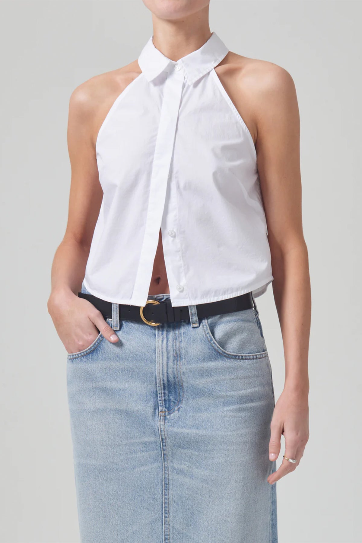 Adeline Sleeveless Shirt in Optic White - shop-olivia.com