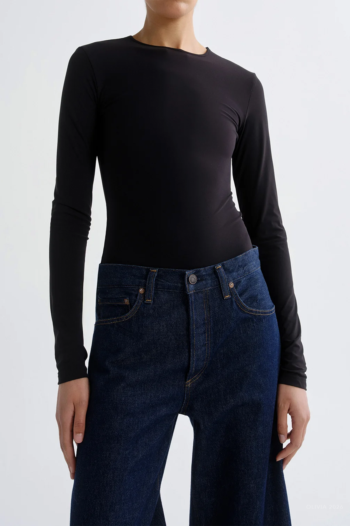 Aura Long-Sleeve Bodysuit in Black