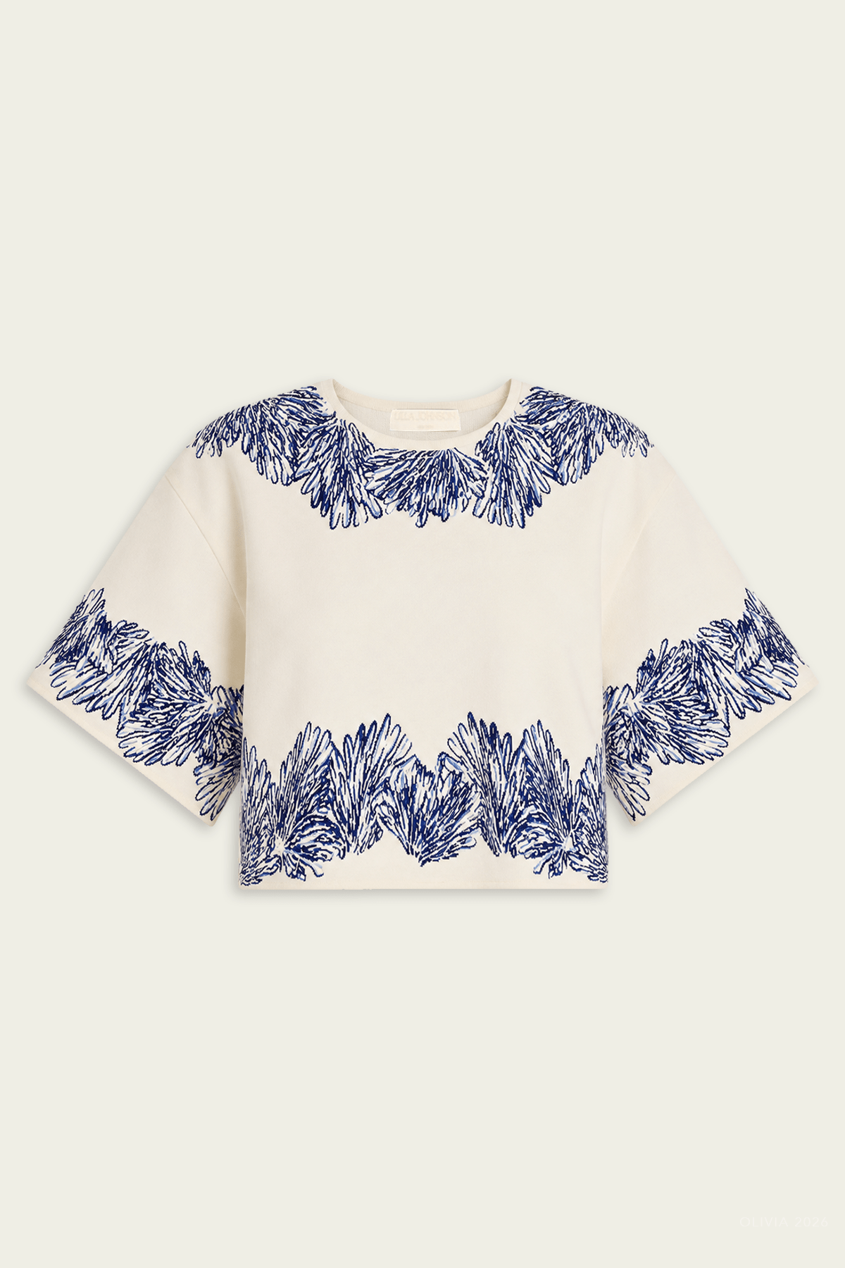 Alara Short - Sleeve Knit Jacquard Knit Top in Lapis - shop - olivia.com