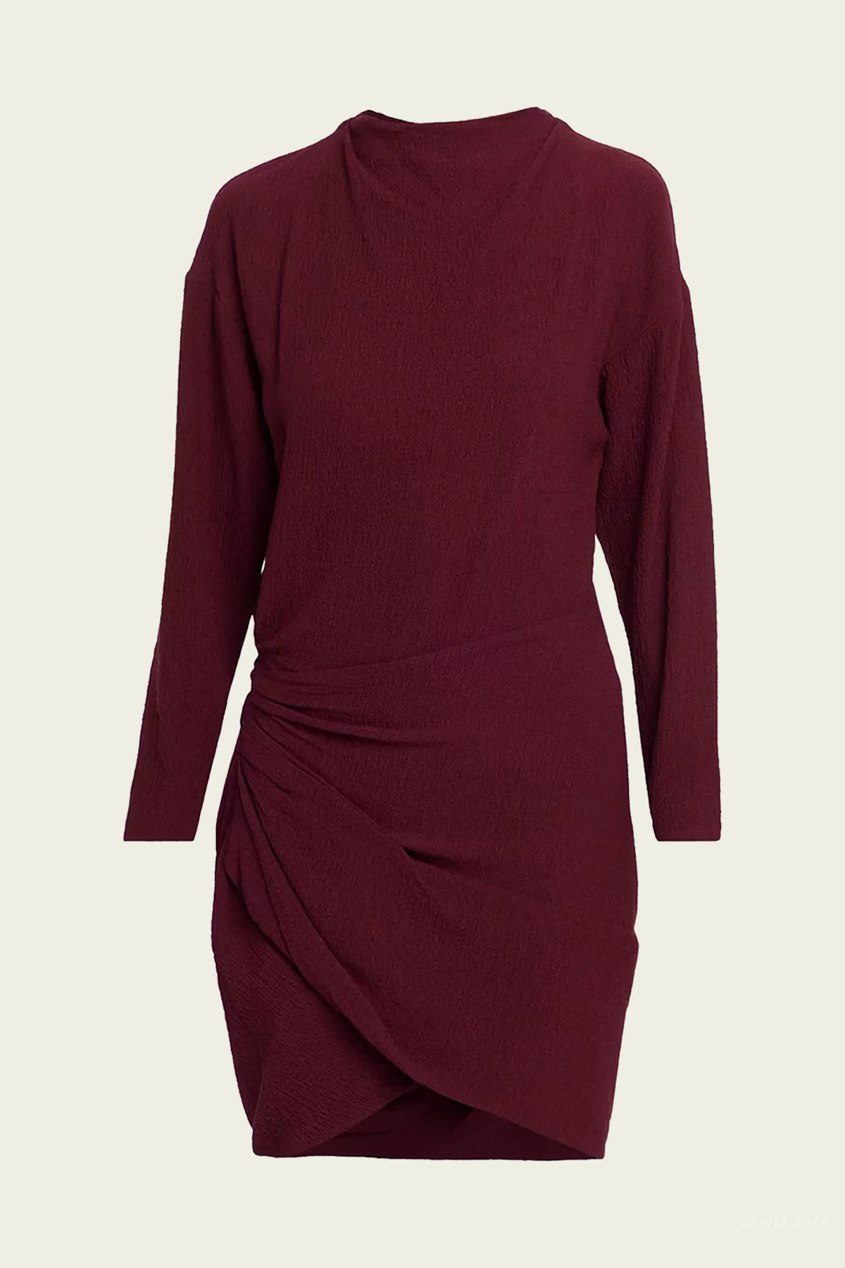 Ivana Textured Crepe Ruched Mini Dress in Pinot Red