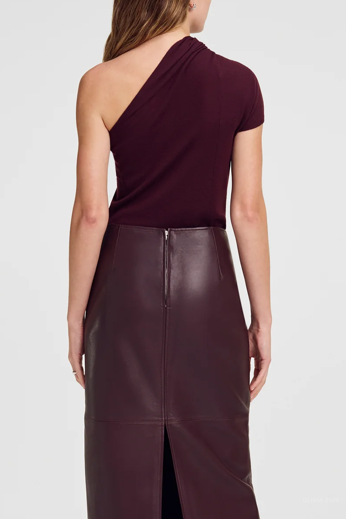 Kaylee Fine Merino One Shoulder Top in Dark Mulberry