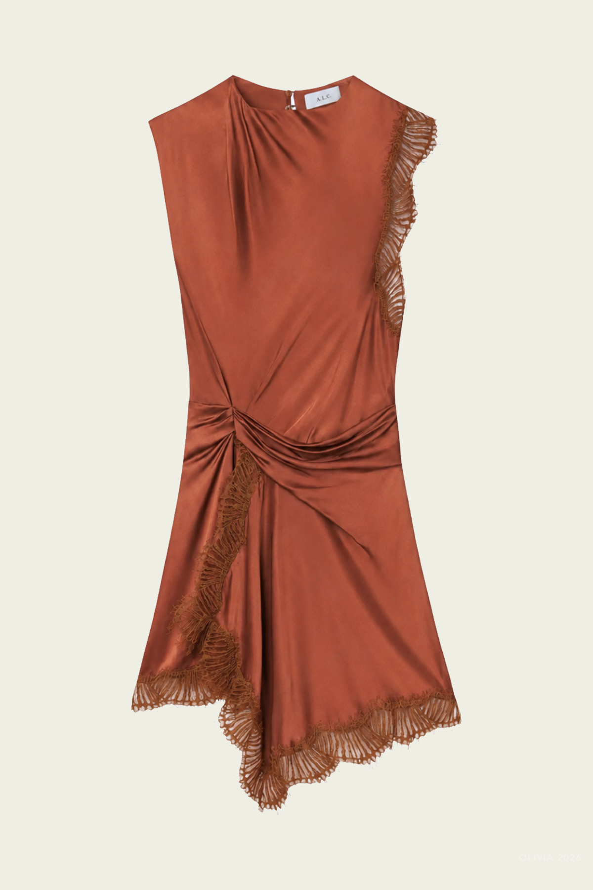 Dion Satin And Lace Mini Dress in Light Chestnut