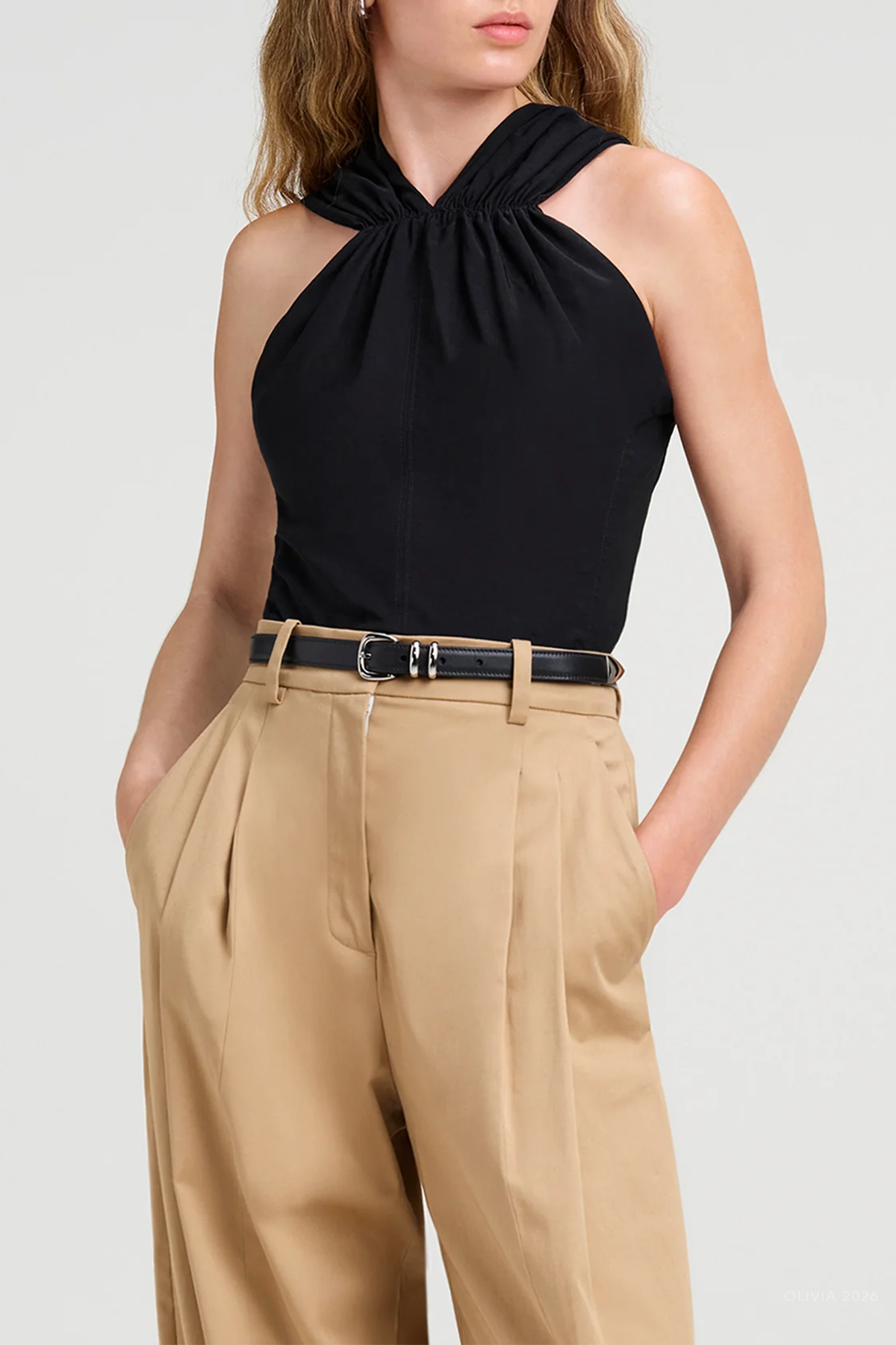 Elouise Stretch Linen Top in Black