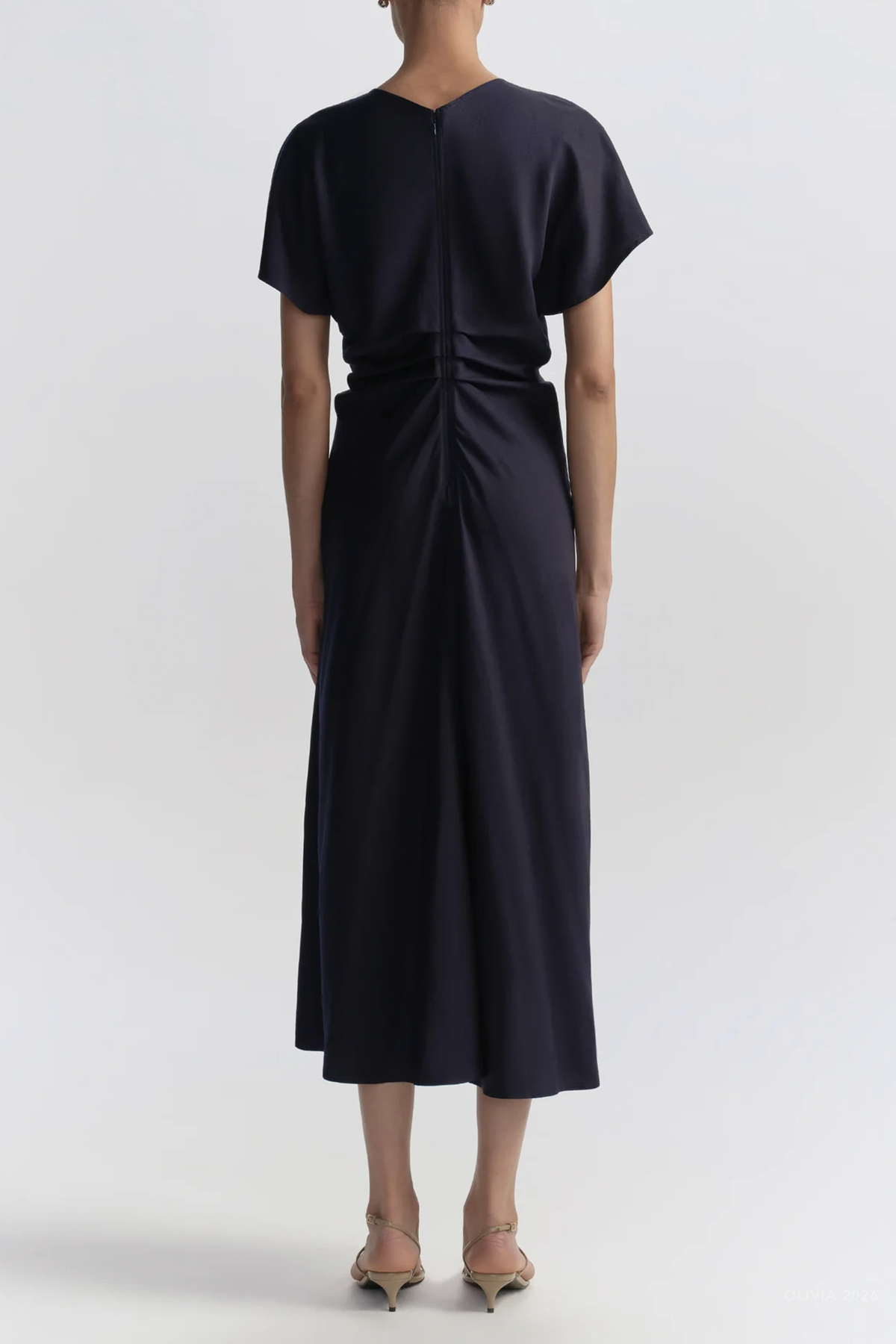 Rem Ruched Midi Dress in Night Blue