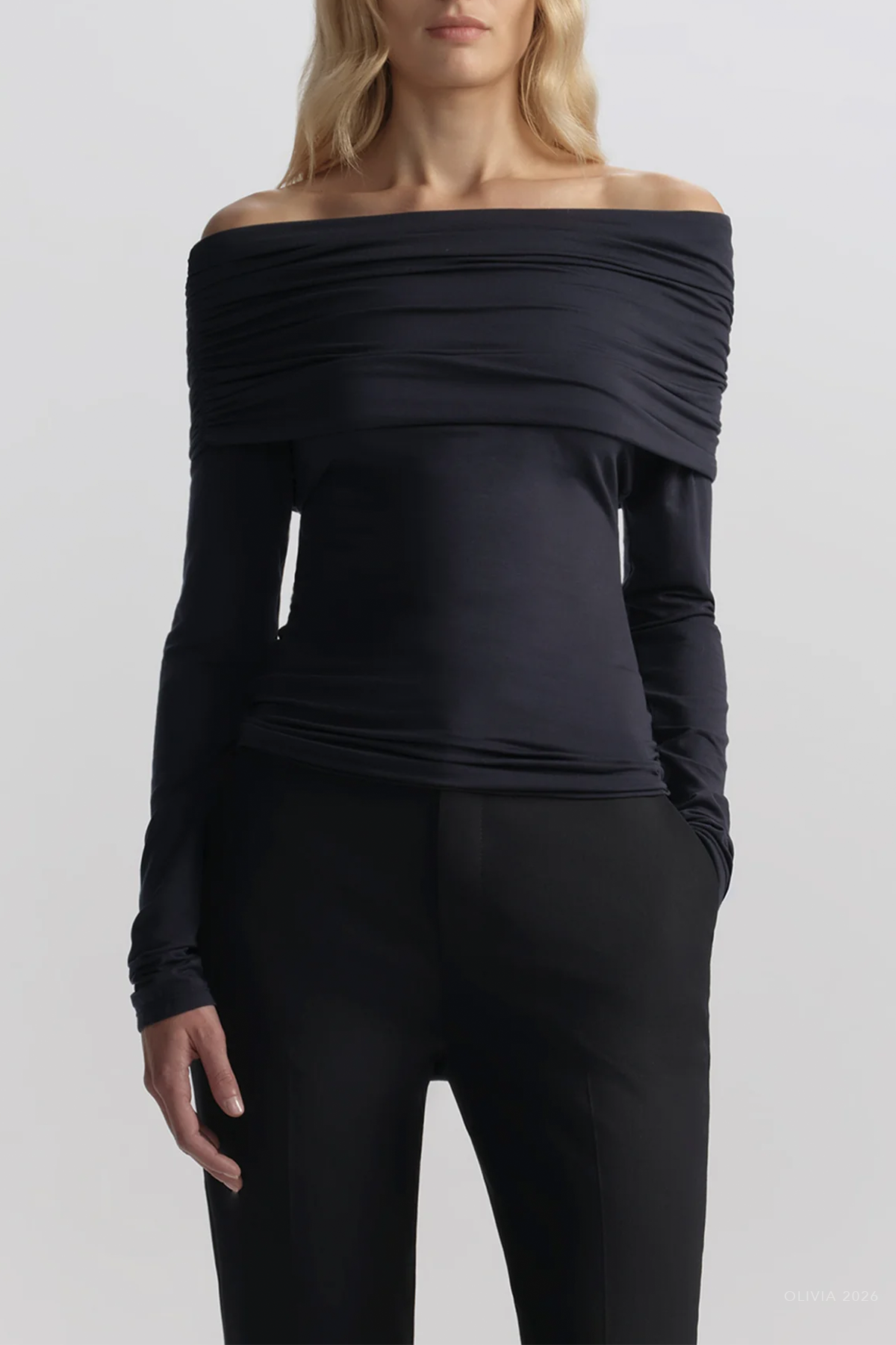 Adeline Off Shoulder Knit Top in Night Blue