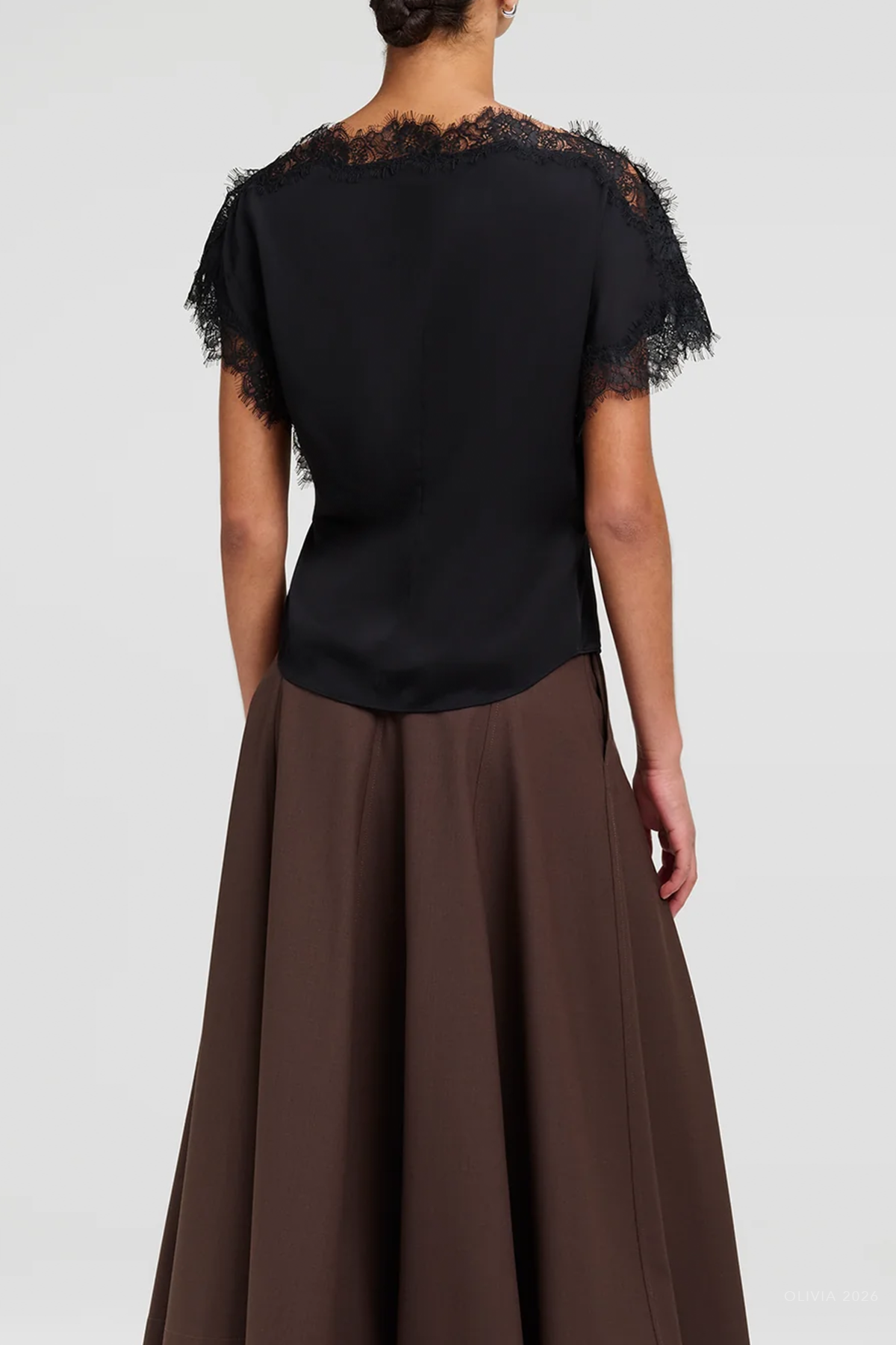 Luna Satin and Lace Top in Black Black
