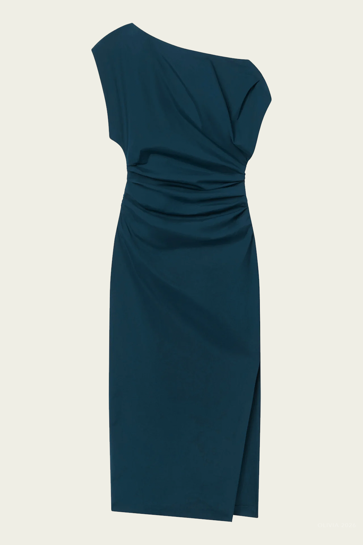 Nara Stretch Cotton Off Shoulder Midi Dress in Carbon Blue