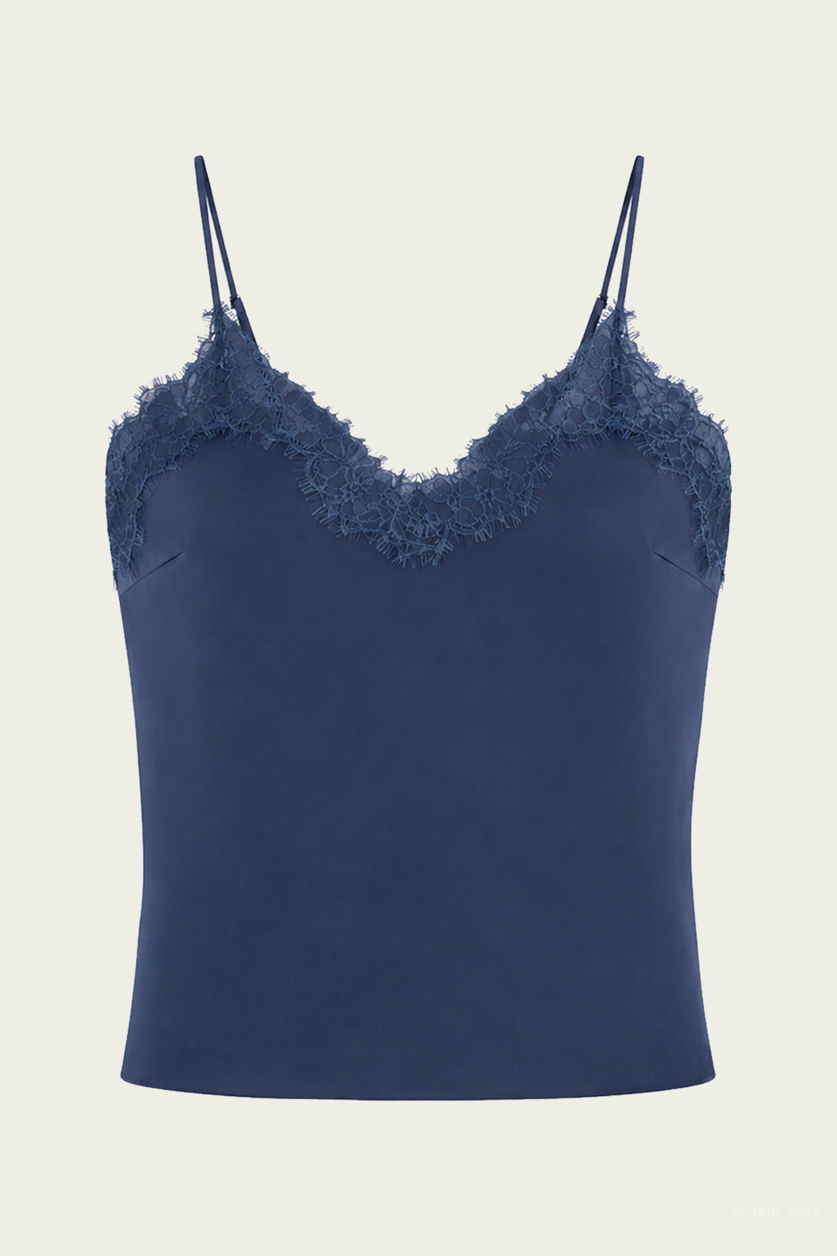 Annabelle Satin And Lace Camisole Top in Ash Blue