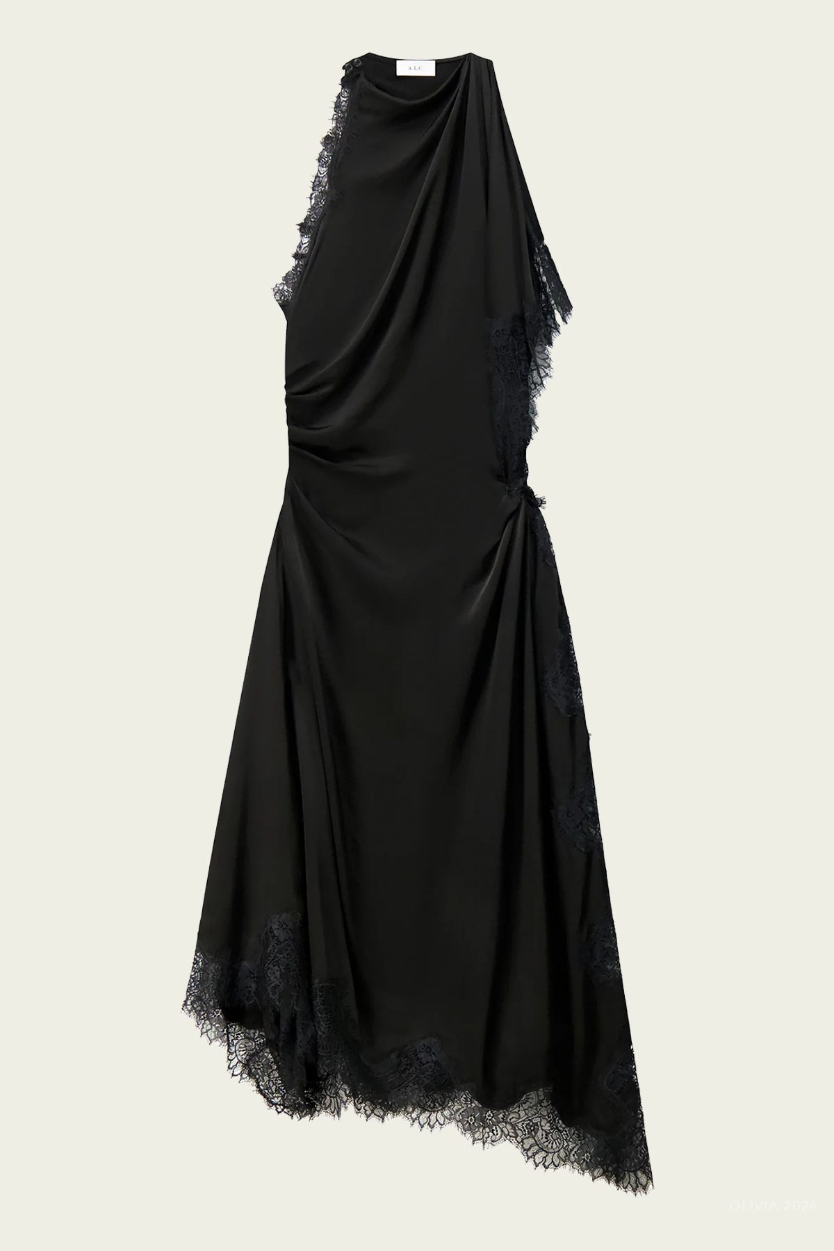 Miriam Satin and Lace Maxi Dress in Black