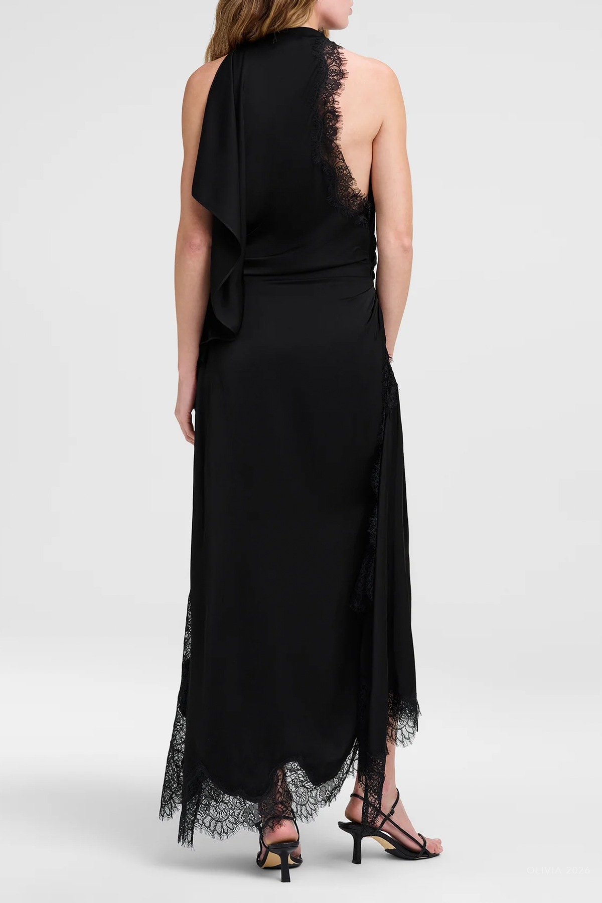 Miriam Satin and Lace Maxi Dress in Black