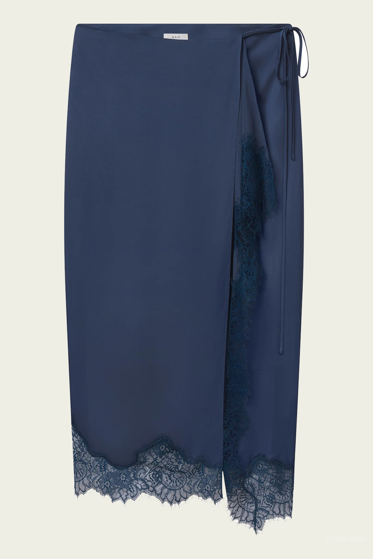 Bree Satin And Lace Midi Skirt in Ash Blue