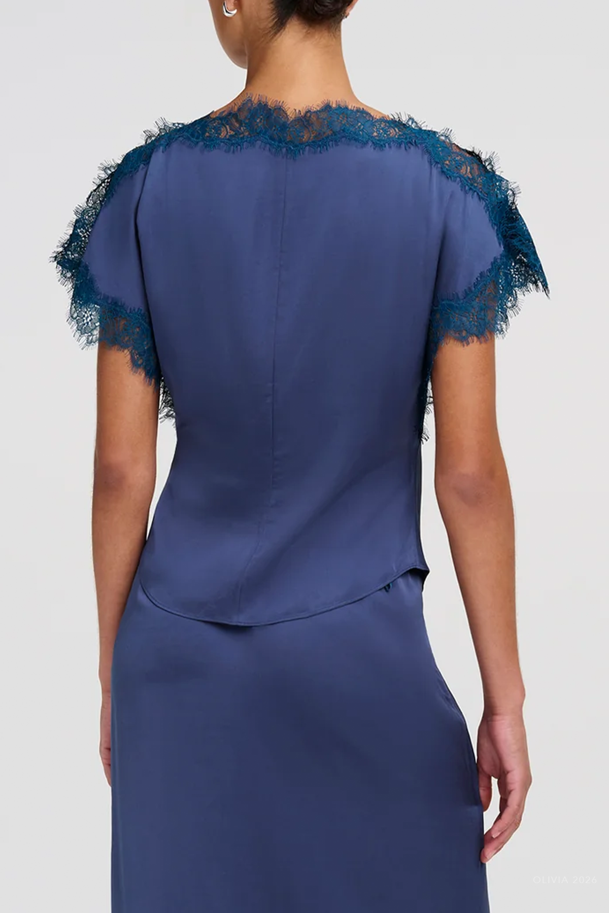 Luna Satin And Lace Top in Ash Blue