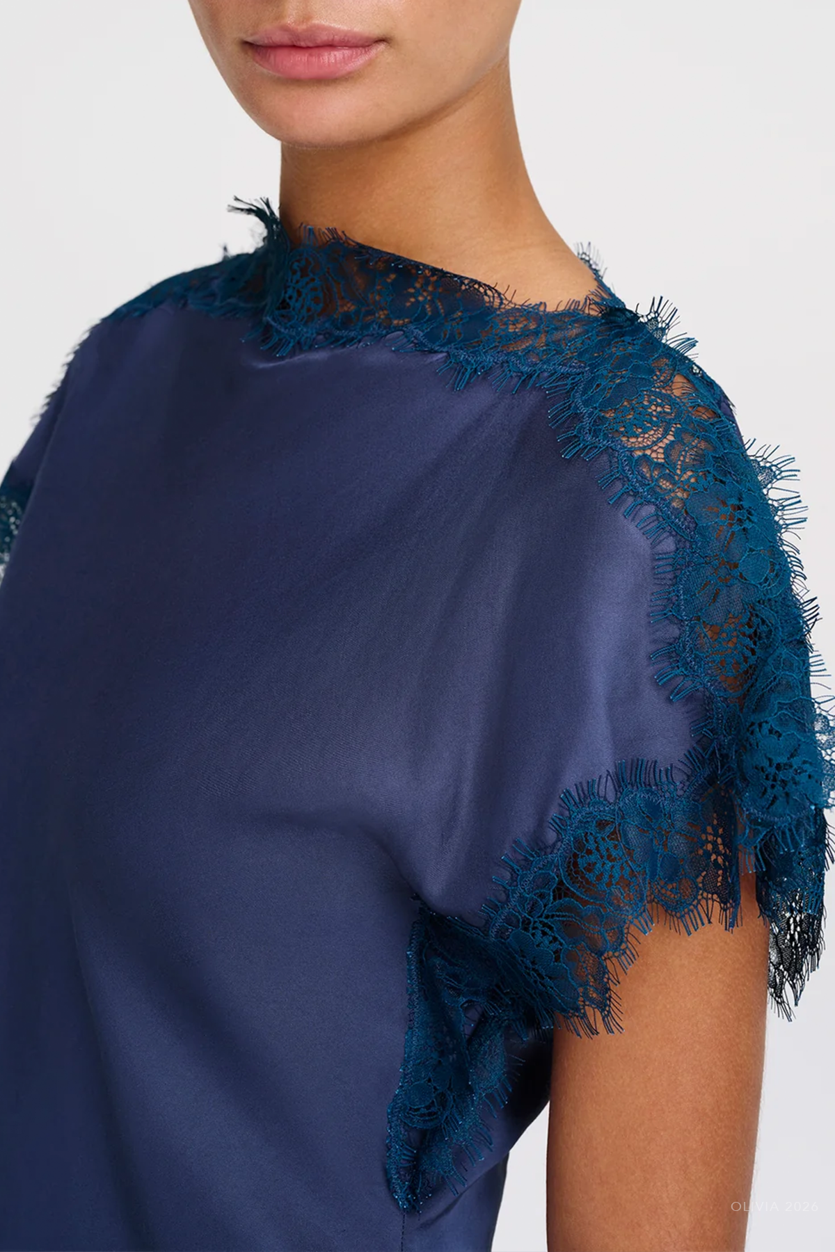 Luna Satin And Lace Top in Ash Blue