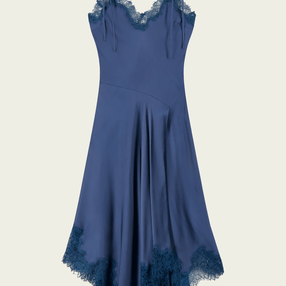 Aleena Satin And Lace Midi Dress in Ash Blue