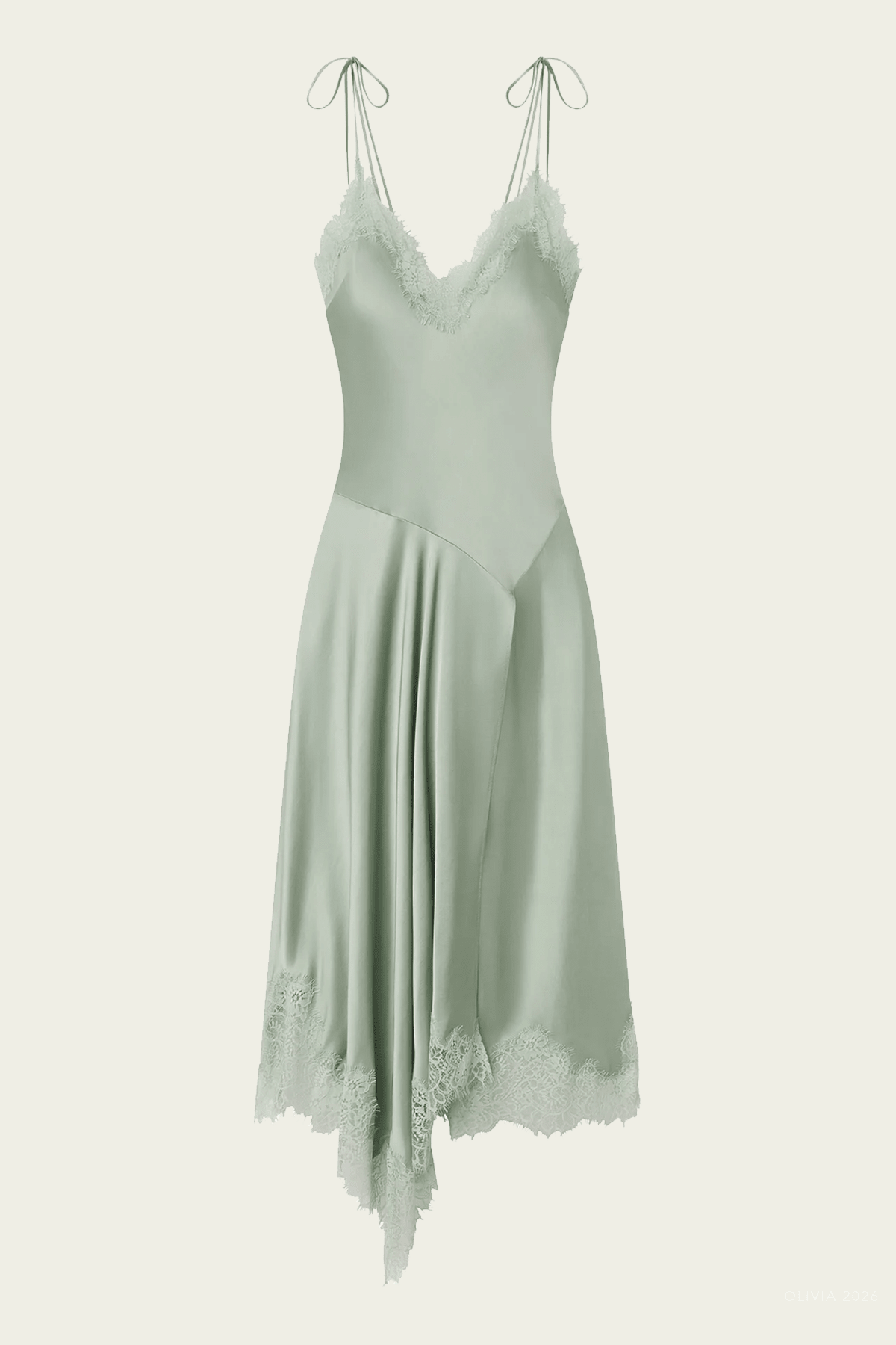 Aleena Satin and Lace Midi Dress in Pale Jade - shop-olivia.com