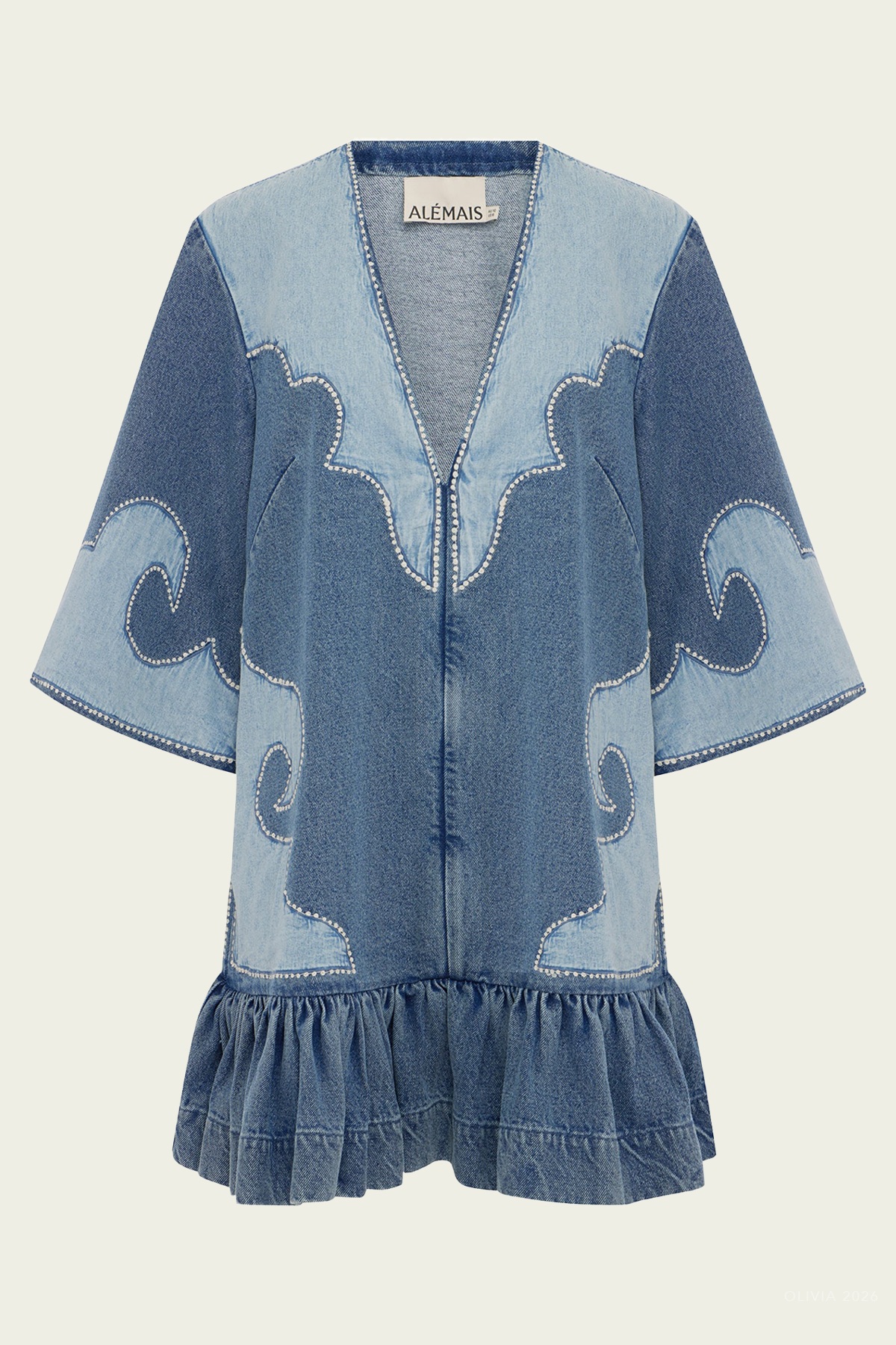 Jesse Denim Applique Mini Dress in Blue