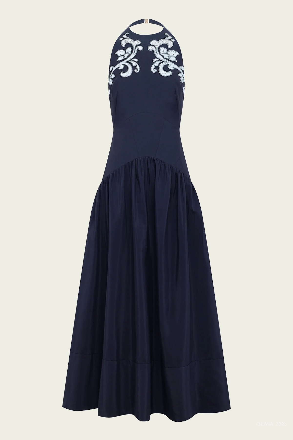 Dillon Applique Halter Gown in Ink