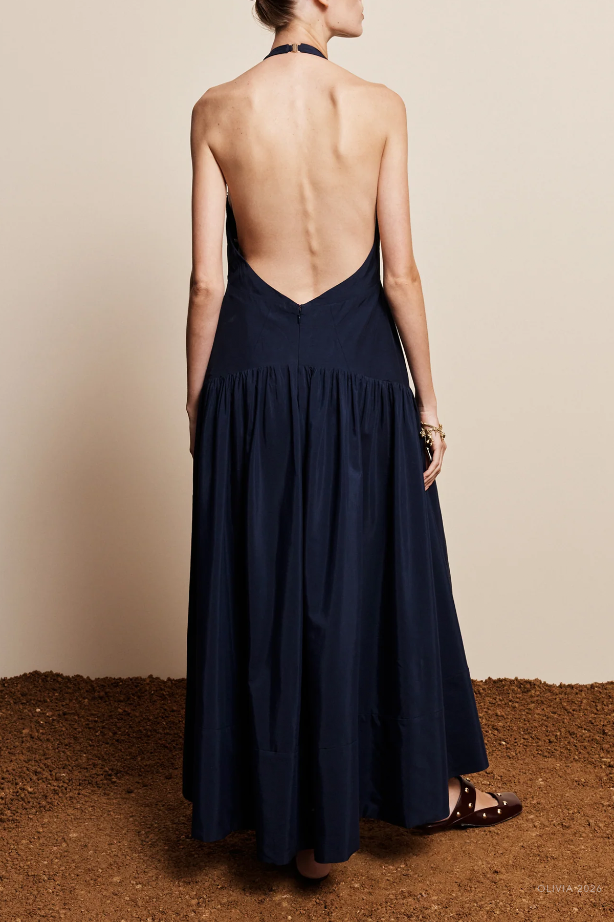 Dillon Applique Halter Gown in Ink