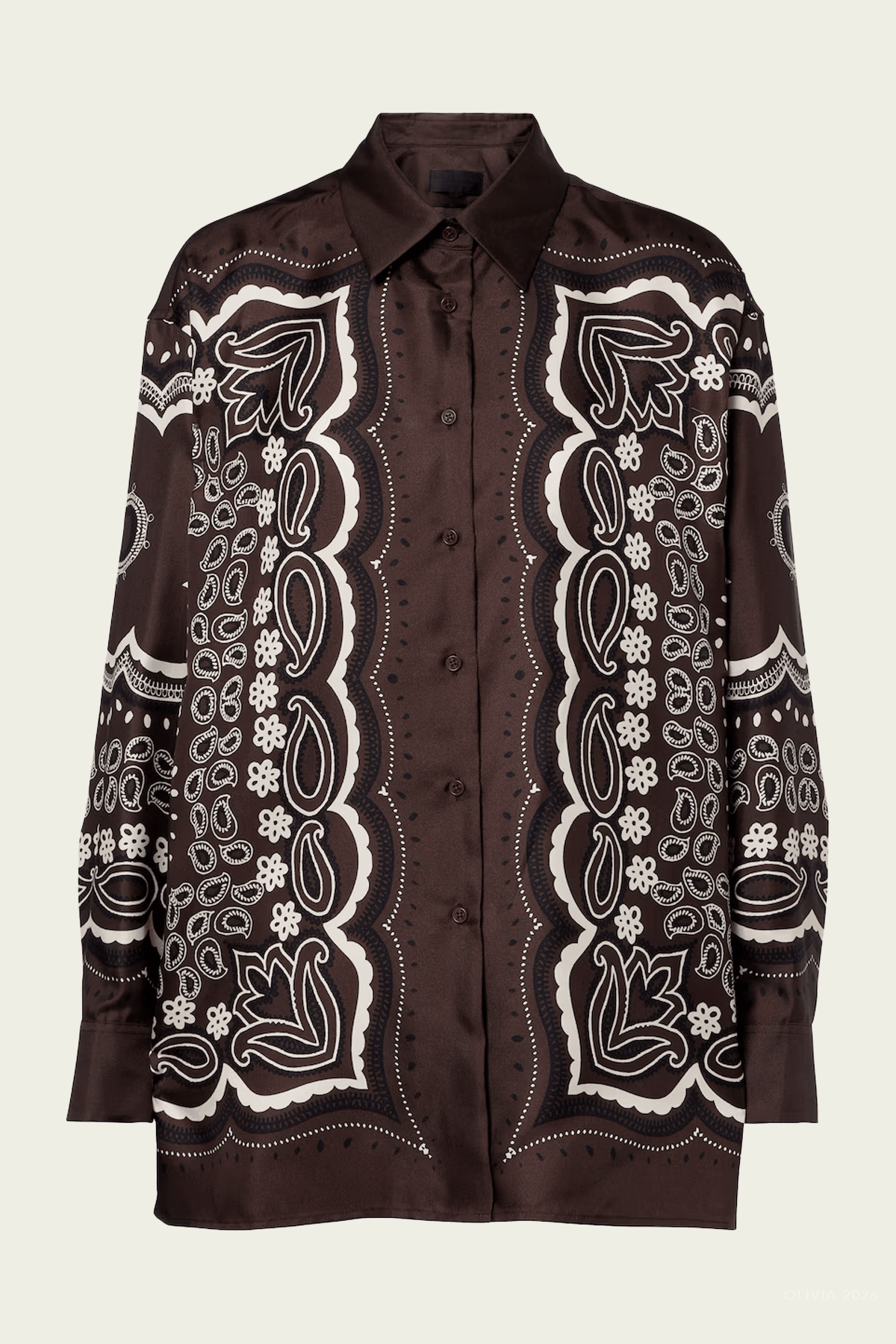 Alfie Silk Shirt in Brown Ivory Bandana Print - shop-olivia.com