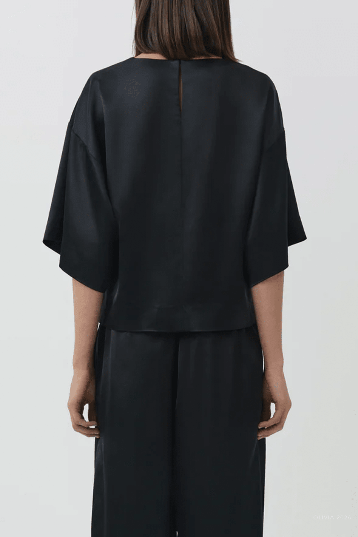 Alina Satin Top in Black - shop-olivia.com