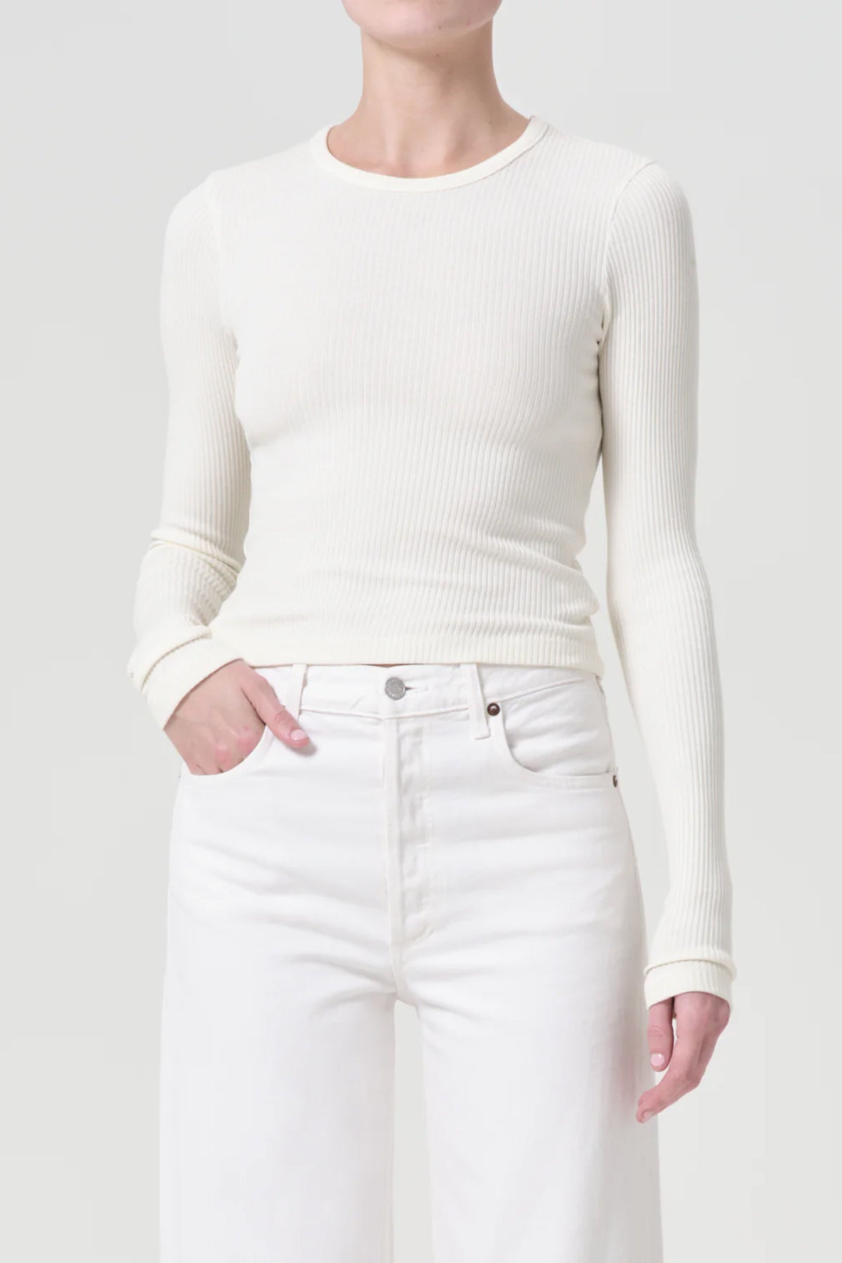 Alma Shrunken Crewneck in Oat Milk - shop - olivia.com