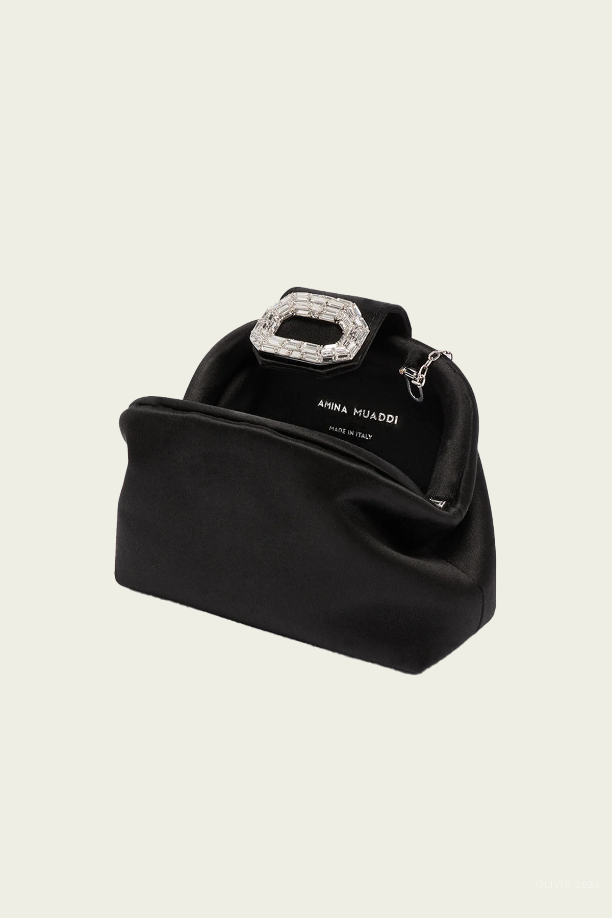Camelia Satin Micro Clutch in Black