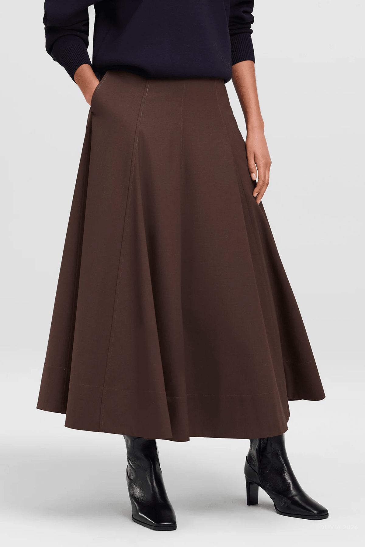 Aminah Tailored Midi Skirt in Coffee - shop-olivia.com