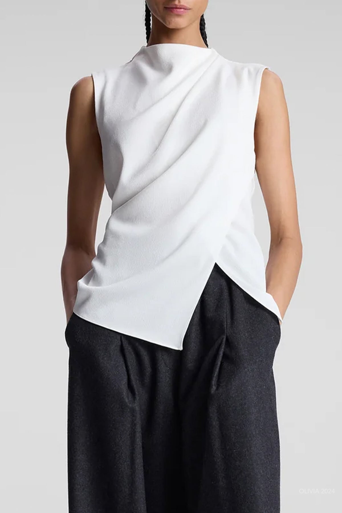 Amira Ruched Sleeveless Top in Off - White - shop - olivia.com