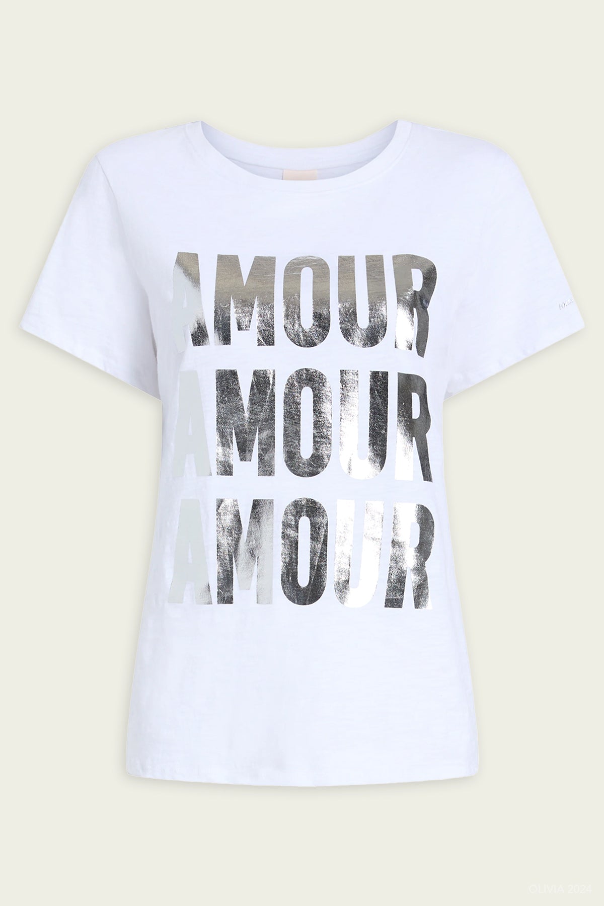 Amour Amour Amour Foiled Tee in White Silver - shop - olivia.com