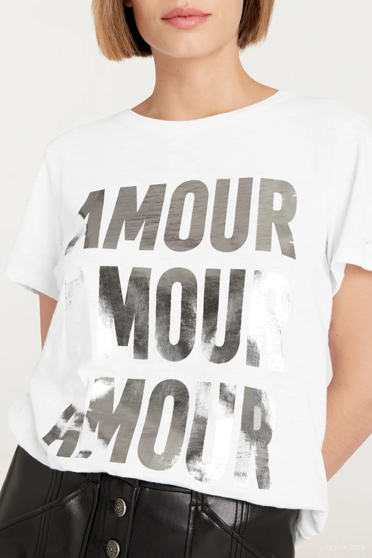 Amour Amour Amour Foiled Tee in White Silver - shop - olivia.com