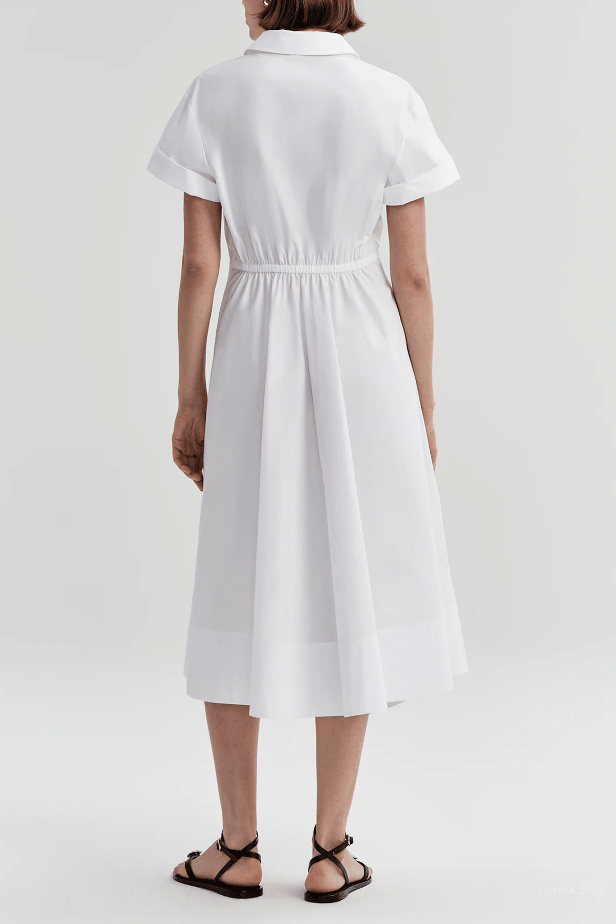 Ana Cotton Midi Shirtdress in White - shop-olivia.com