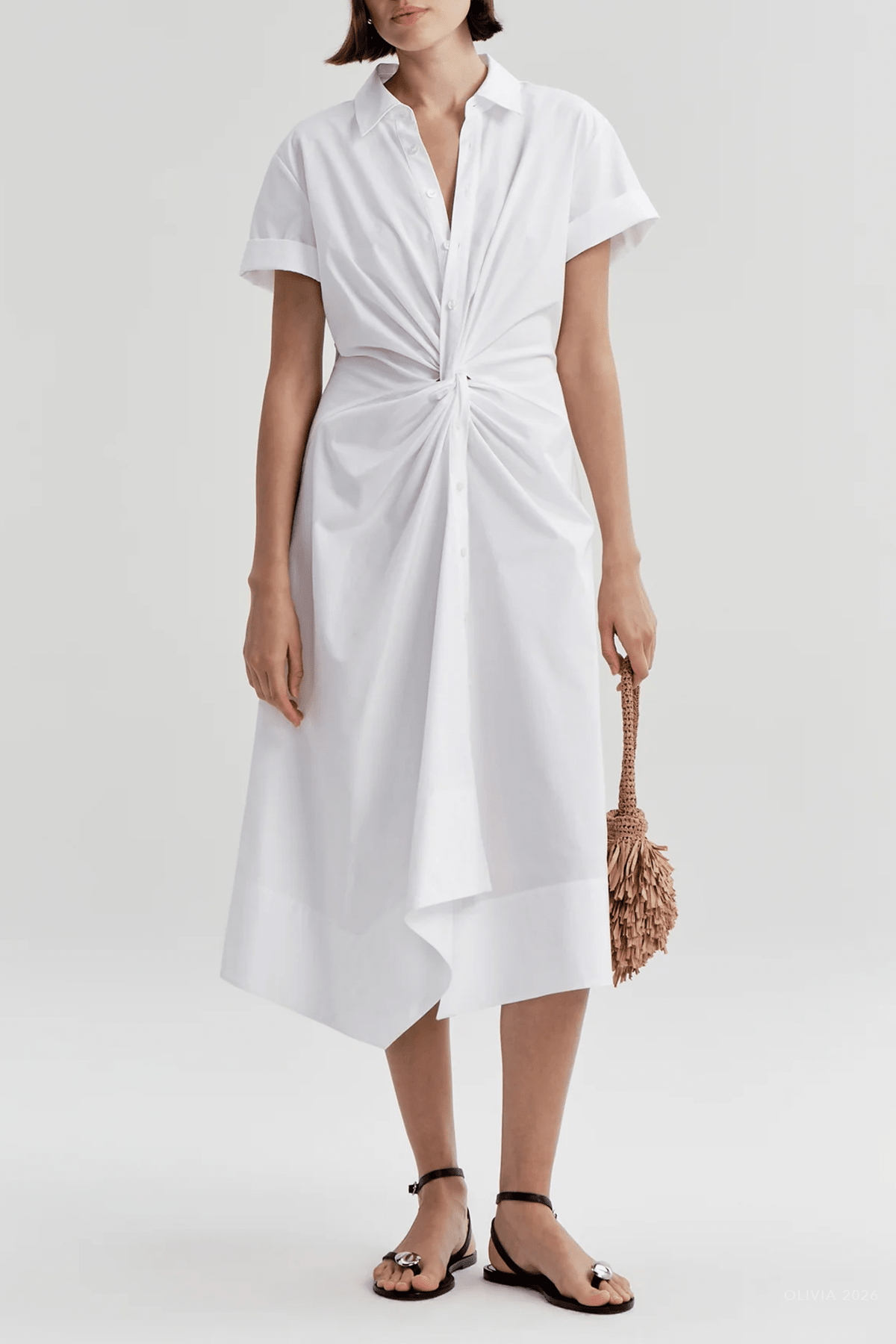 Ana Cotton Midi Shirtdress in White - shop-olivia.com