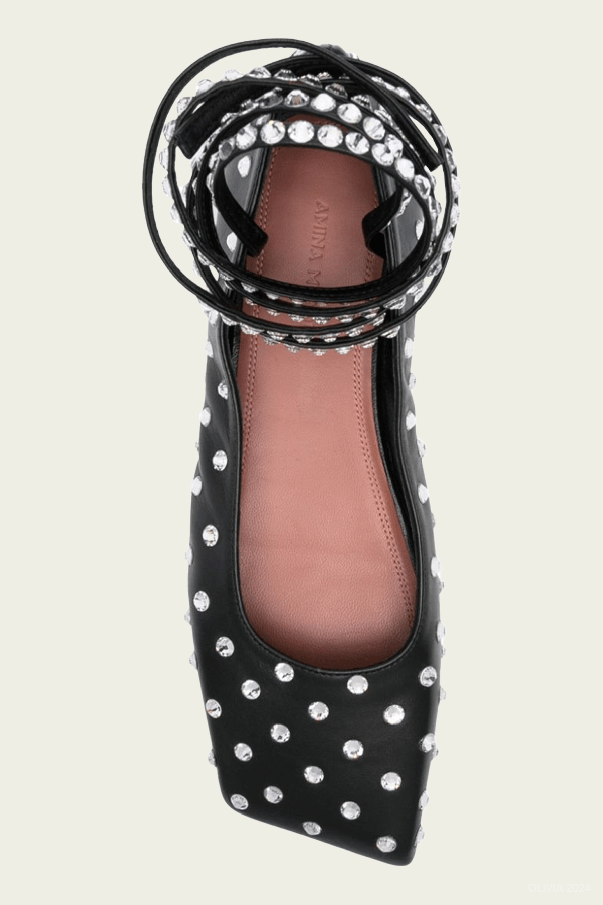 Ane Crystal Lace Up Flat in Black - shop - olivia.com