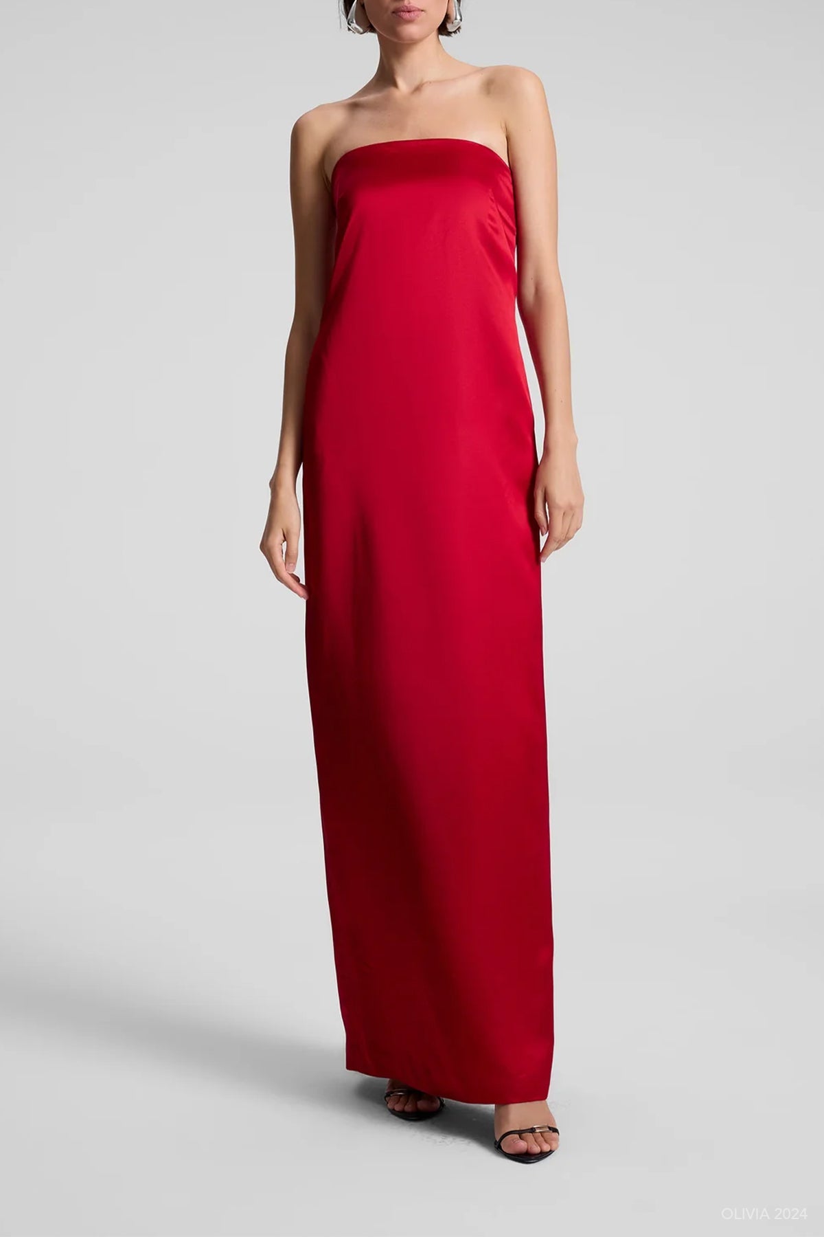 Ani Strapless Satin Gown in Really Red - shop - olivia.com