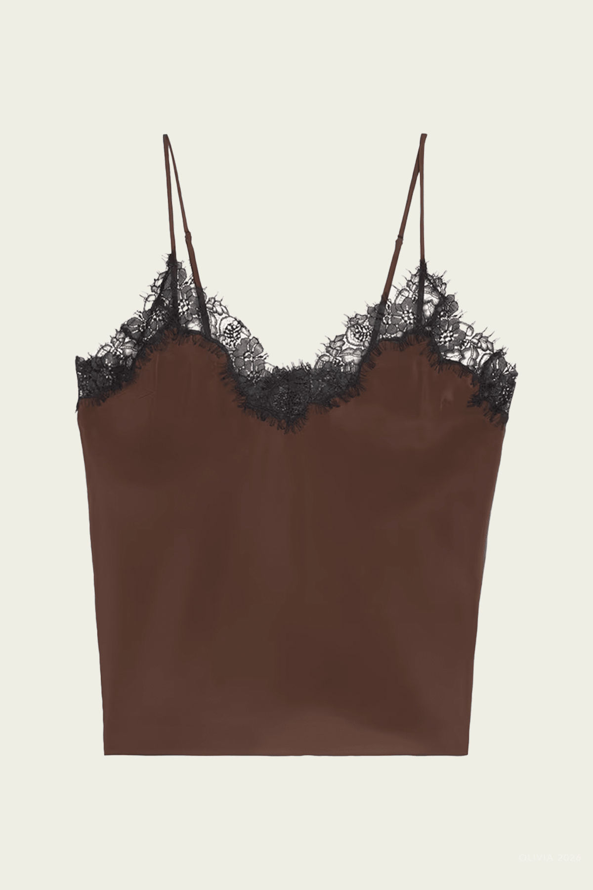 Annabelle Silk and Lace Camisole Top in Coffee Black - shop-olivia.com