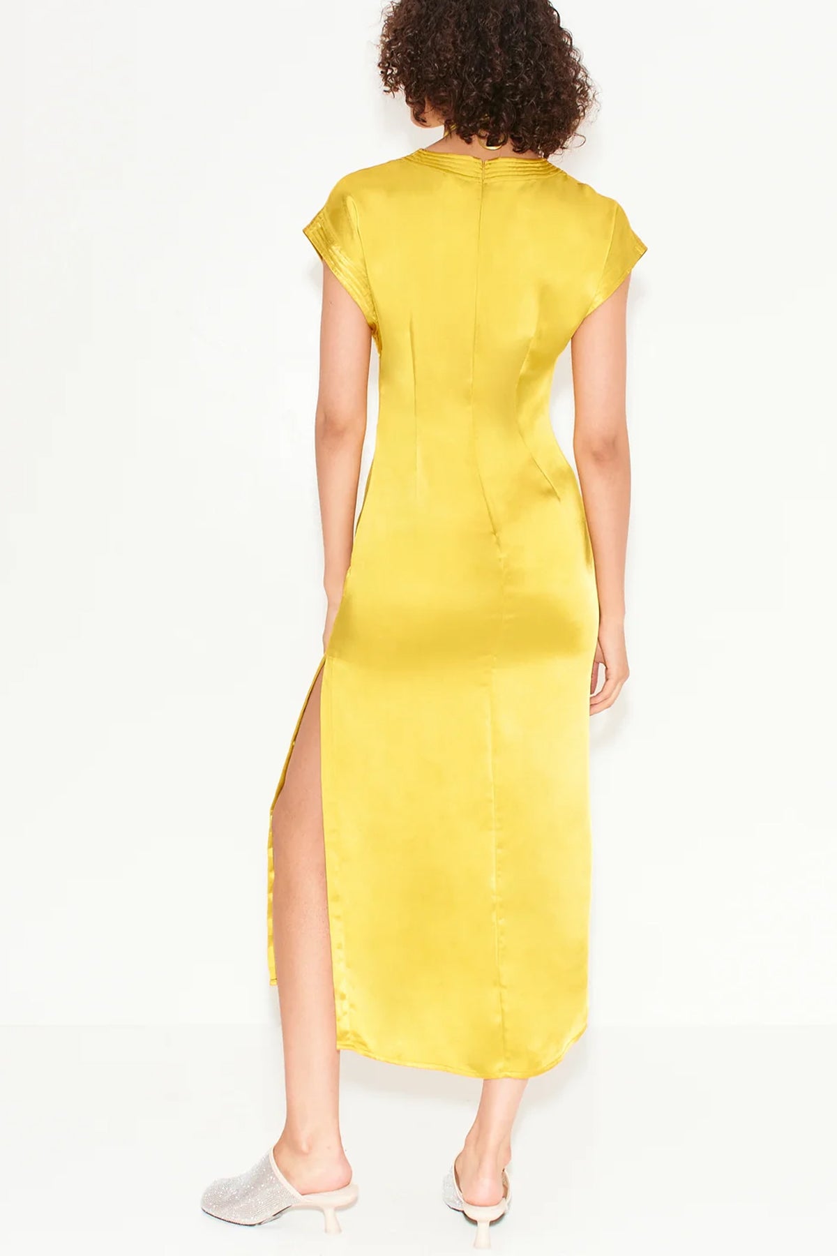 Argan Satin Dress in Star Gold - shop - olivia.com