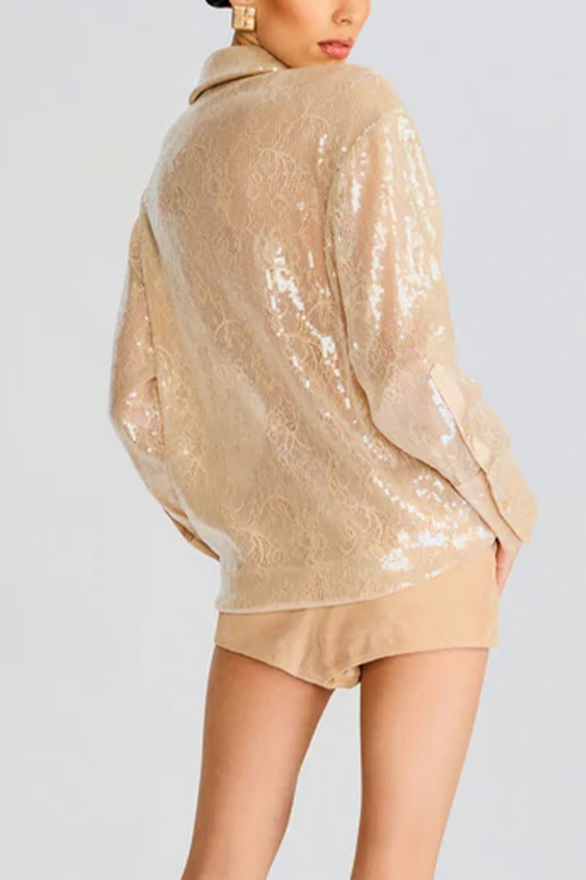 Ariana Sequin Lace Shirt in Nude - shop - olivia.com