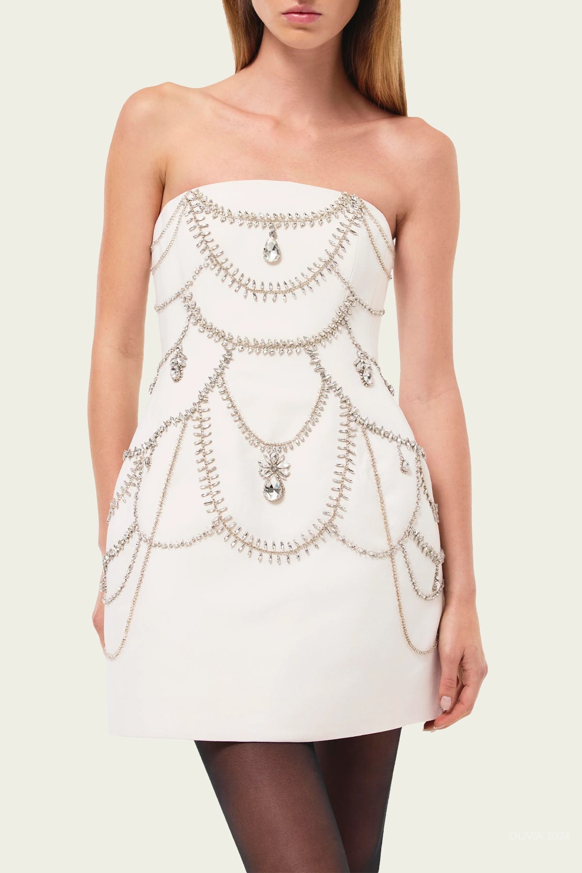 Arta Bustier Mini Dress in Ivory - shop - olivia.com