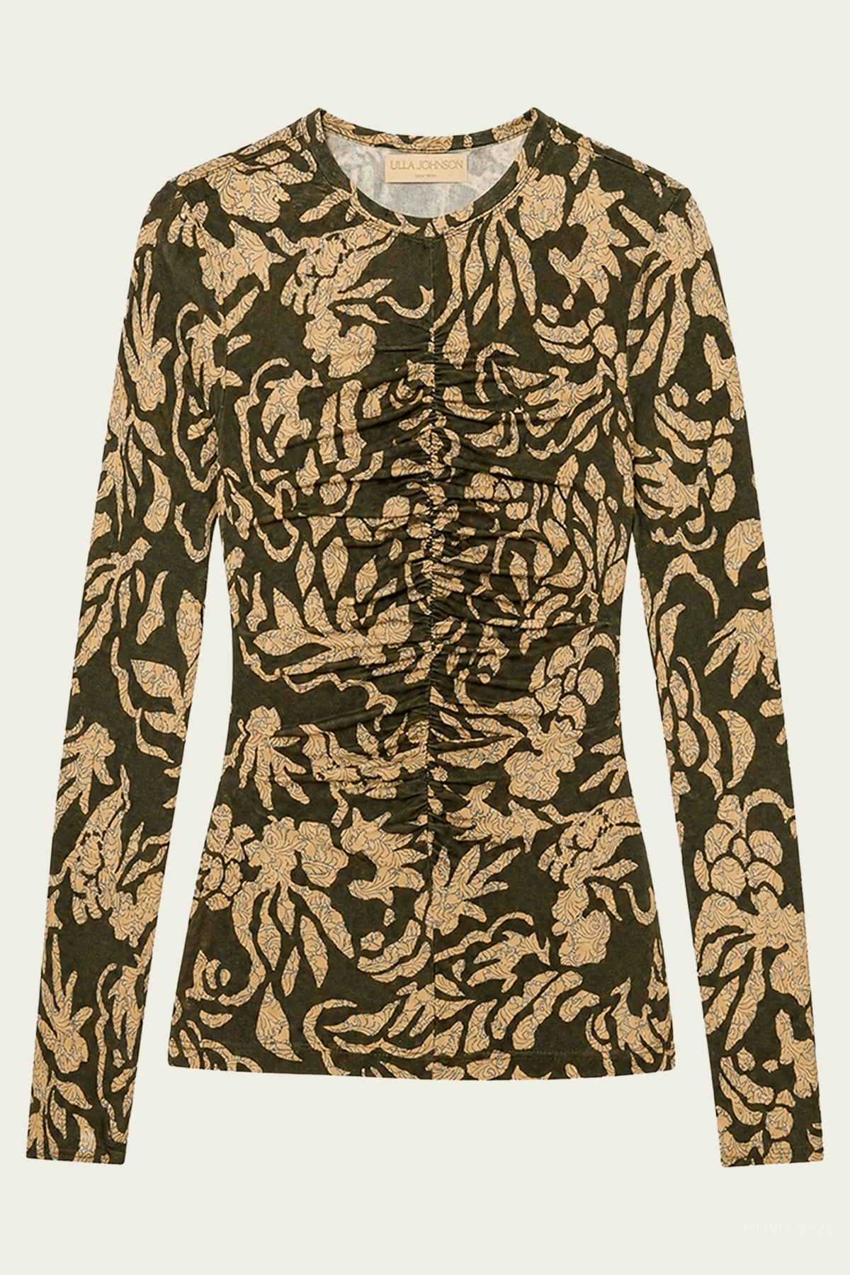 Asha Long-Sleeve Jersey Top in Khaki Floral - shop-olivia.com