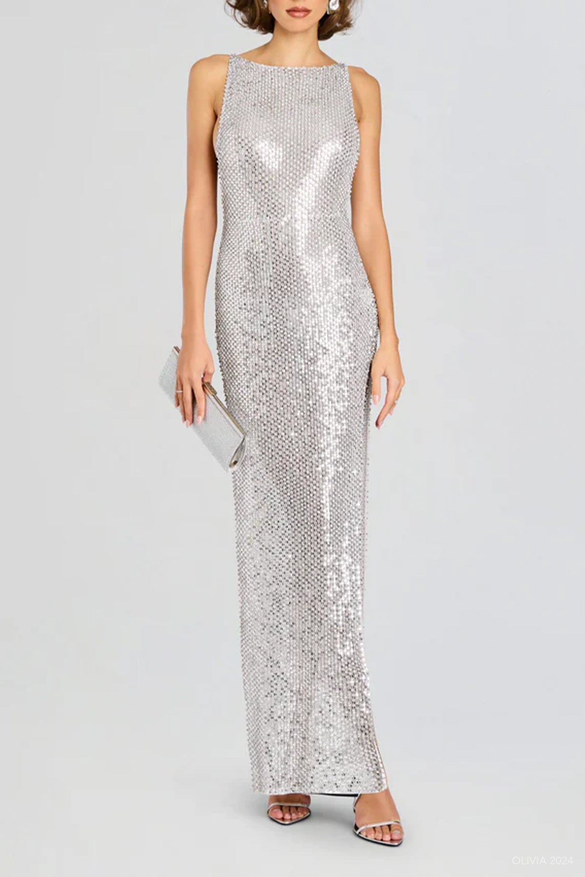 Asha Sequin Dress in White Silver - shop - olivia.com