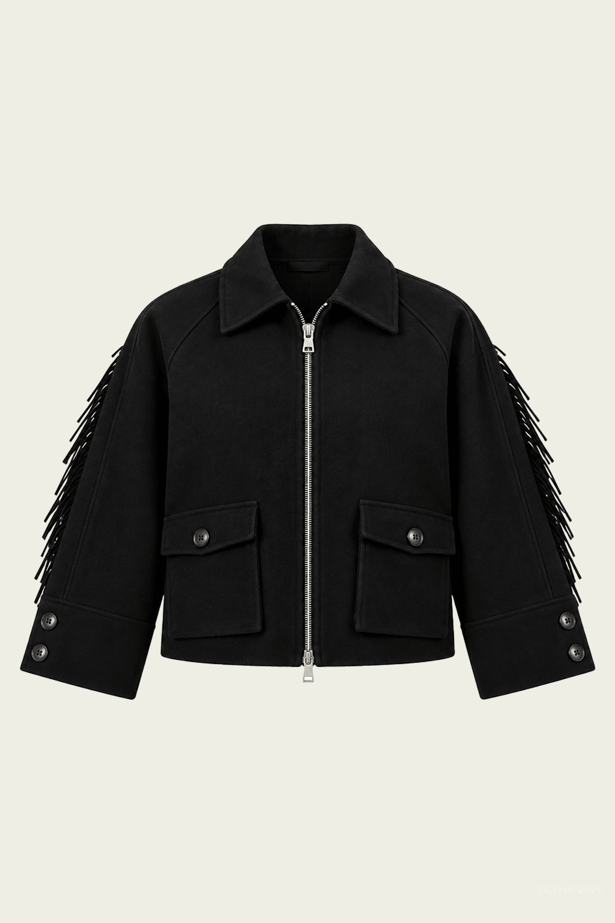 Aspen Fringe Wool Jacket in Black - shop-olivia.com