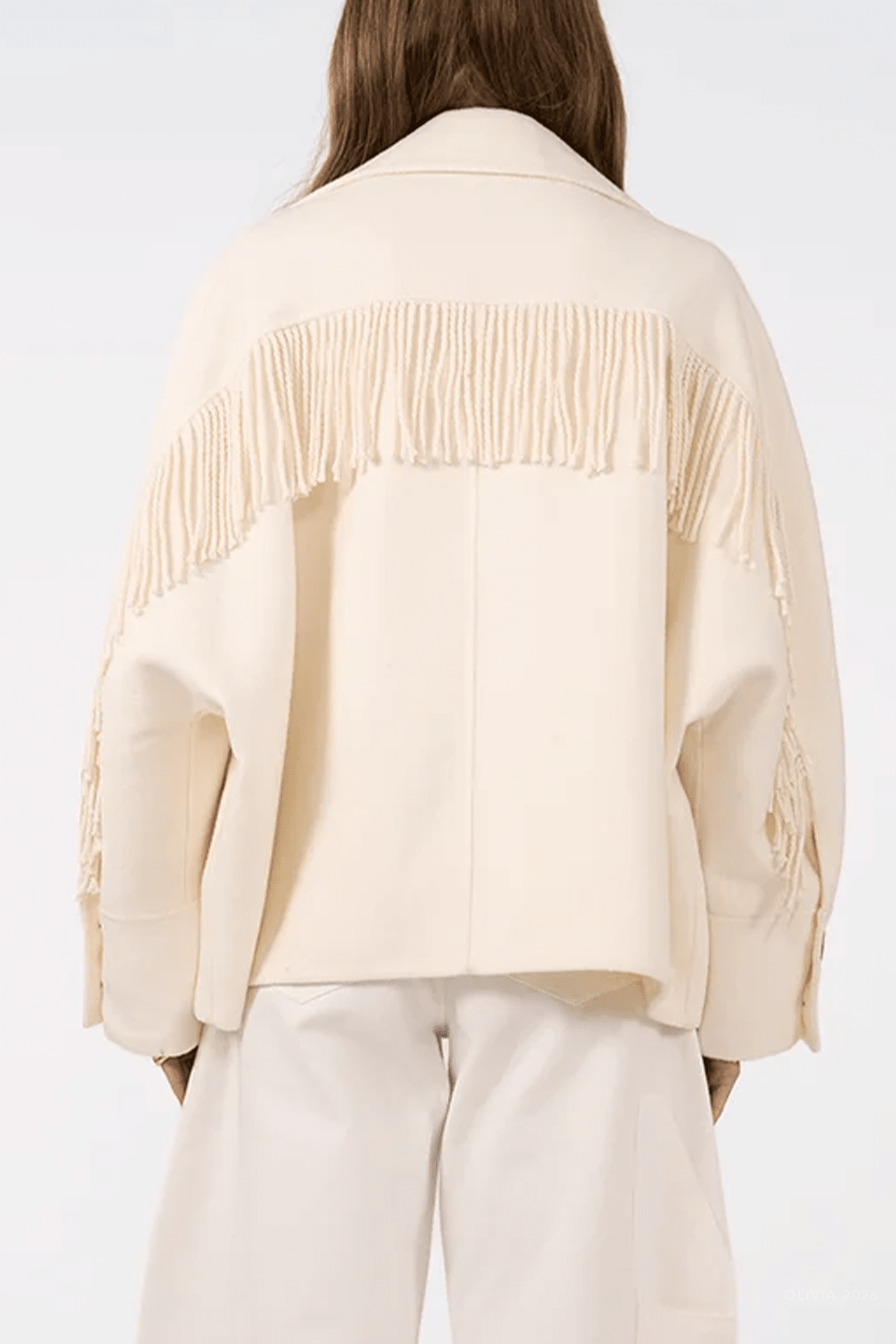 Aspen Fringe Wool Jacket in Ivory - shop-olivia.com