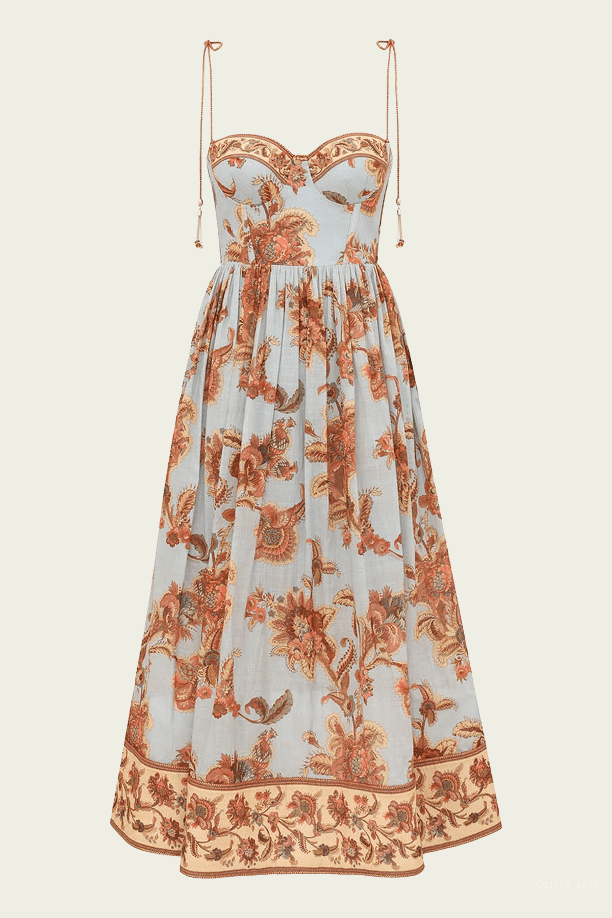 Aster Corset Midi Dress in Blue Jacobean - shop - olivia.com