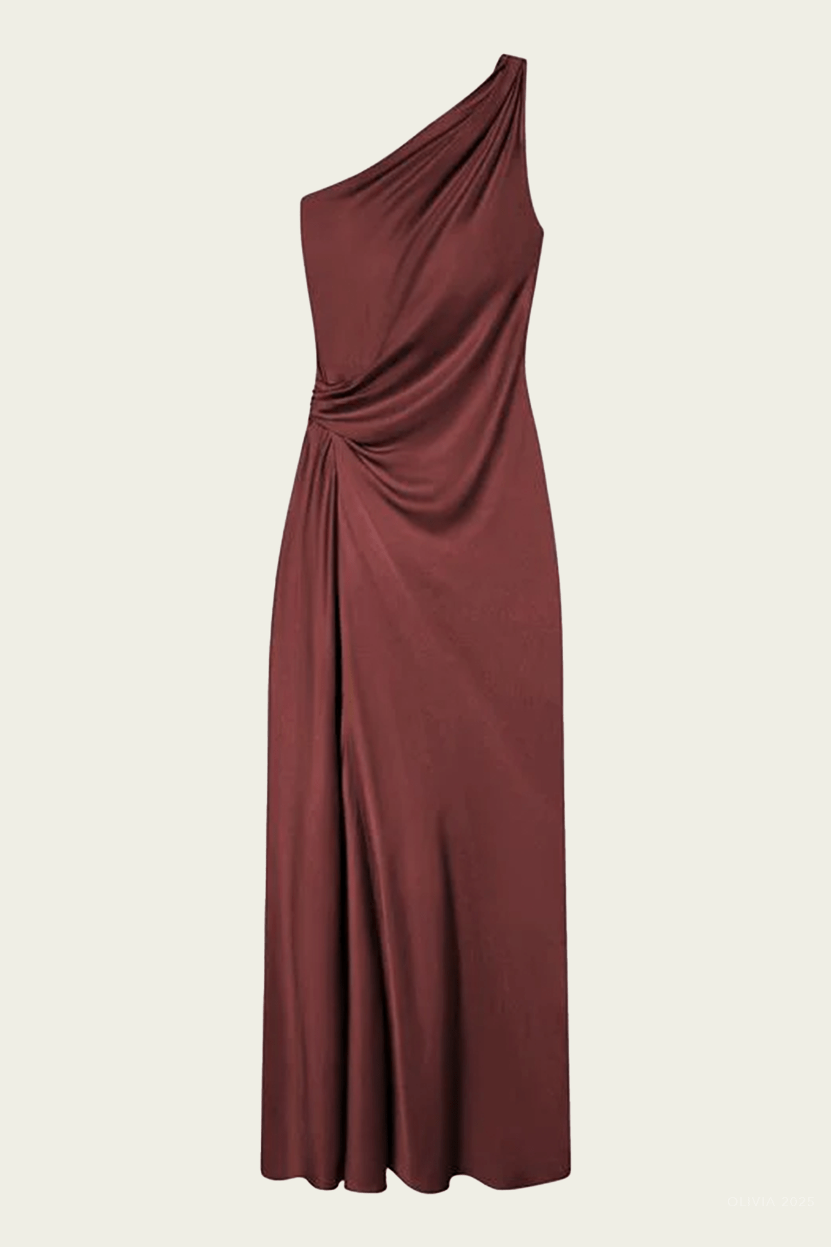 Aster Satin One Shoulder Gown in Black Cherry - shop - olivia.com