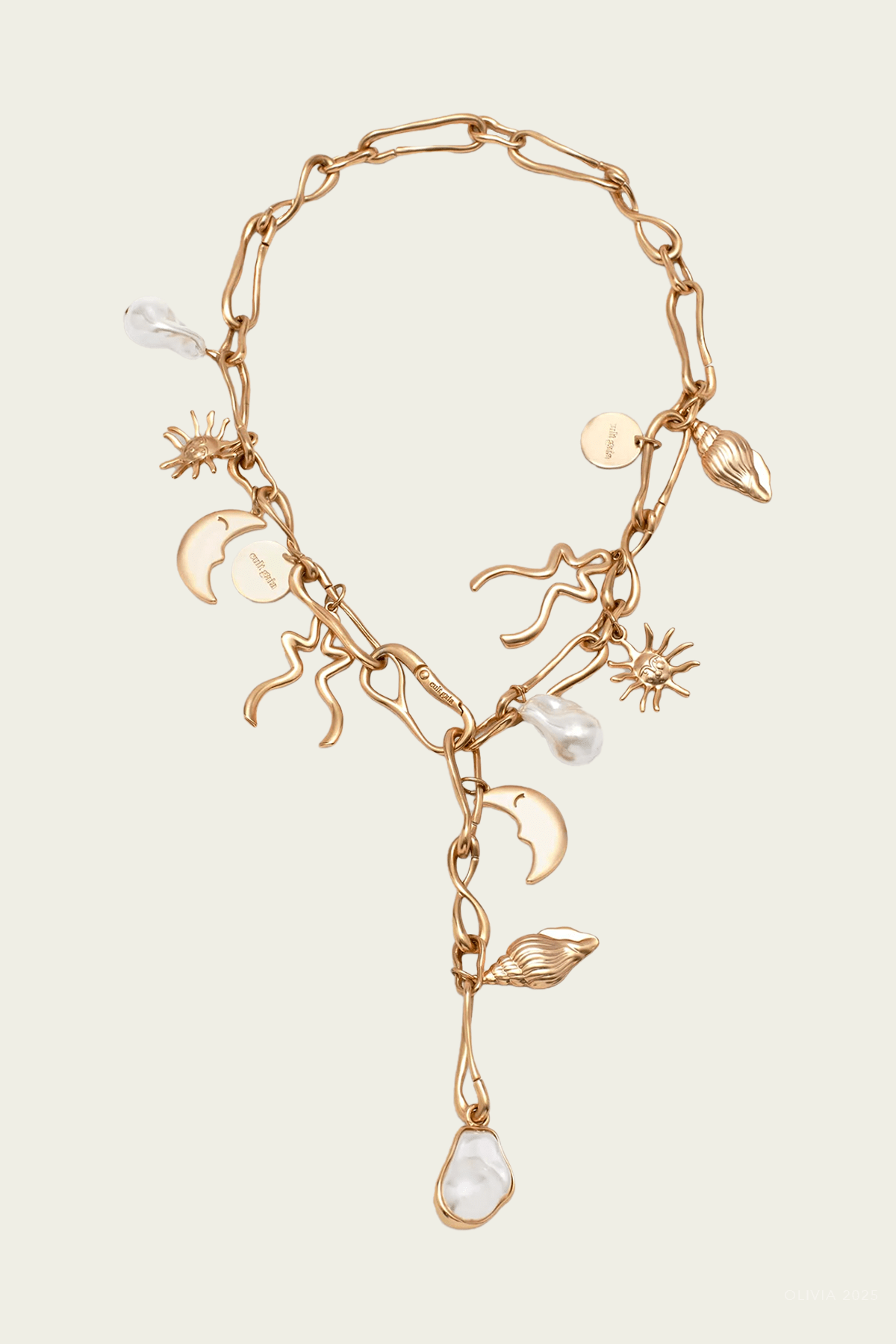 Astrid Charm Necklace in Brushed Brass - shop - olivia.com